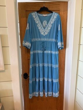 Pranella & Co Embroidered V-Neck Maxi Dress in Blue